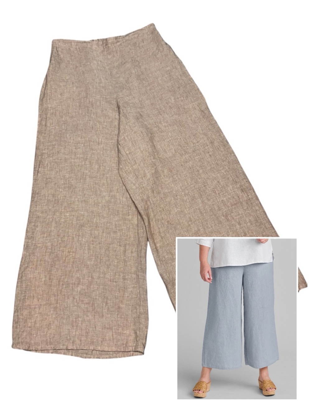 Flax Sociable Flood Wide Leg Cropped Linen Flat Font Pants Pocket Blush Yarn Dye